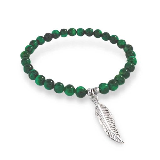 Bracciale occhio di tigre verde con piuma