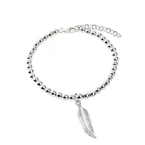 Bracciale boule in argento con piuma