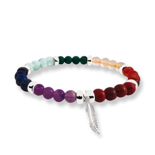 Bracciale 7 Chakra con pietre e piuma