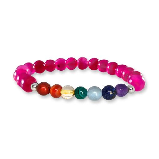 Bracciale Chakra con agata fucsia e 7 pietre naturali