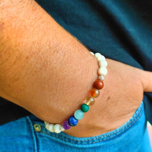 Bracciale Chakra con pietra lavica e 7 pietre naturali