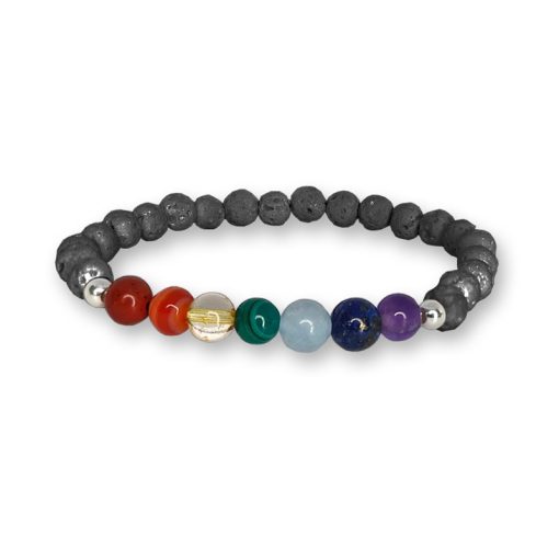 Bracciale Chakra con pietra lavica e 7 pietre naturali