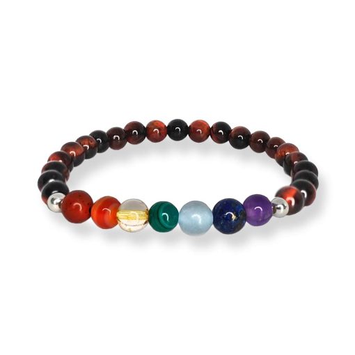 Bracciale Chakra con occhio di tigre e 7 pietre naturali