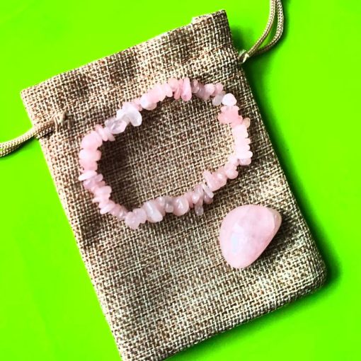 Bracciale con Quarzo Rosa e pietra burattata