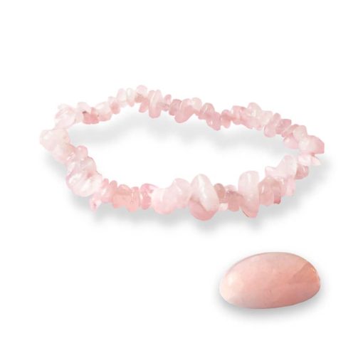 Bracciale con Quarzo Rosa e pietra burattata