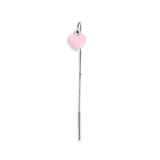 Monorecchino saliscendi in argento cuore rosa