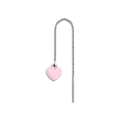 Monorecchino saliscendi in argento cuore rosa