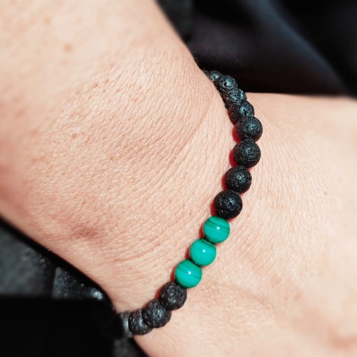 Bracciale in pietra lavica e malachite