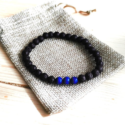 Bracciale in pietra lavica e occhio di tigre blu