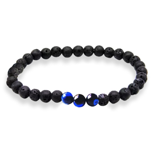 Bracciale in pietra lavica e occhio di tigre blu