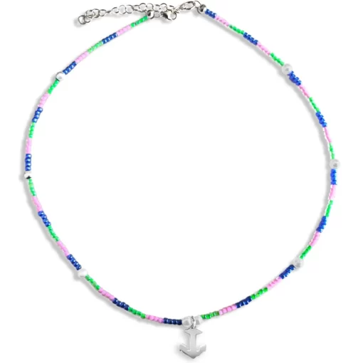 Collana con perline colorate ciondolo ancora in argento