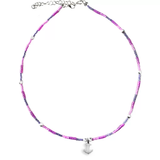 Collana con perline colorate ciondolo ancora in argento