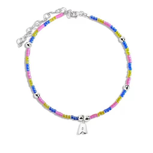 Cavigliera con perline colorate ciondolo iniziale