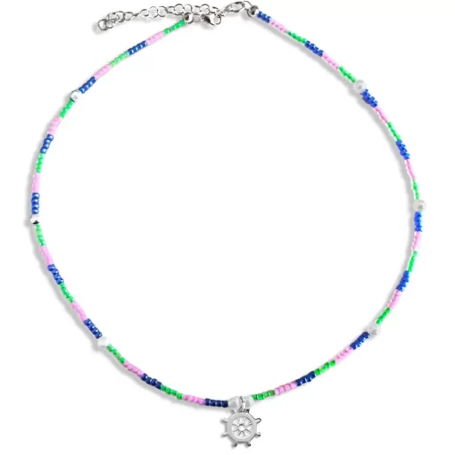 Collana con perline colorate e timone in argento