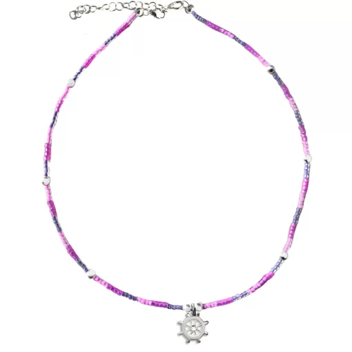 Collana con perline colorate e timone in argento