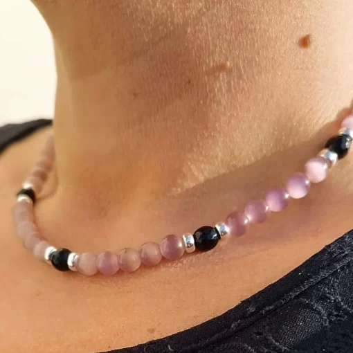 Collana Choker in argento e occhio di gatto