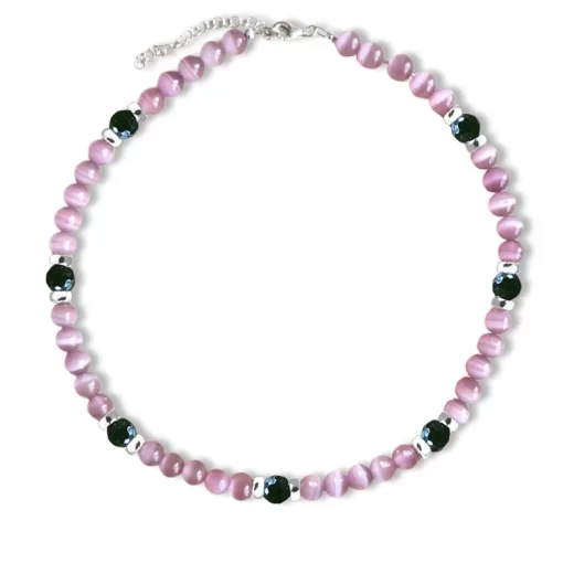 Collana Choker in argento e occhio di gatto