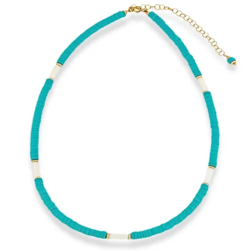 Collana in argento dorato con perline heishi e madreperla