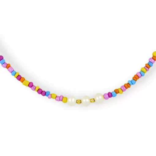 Collana in argento con perle naturali e resina colorata