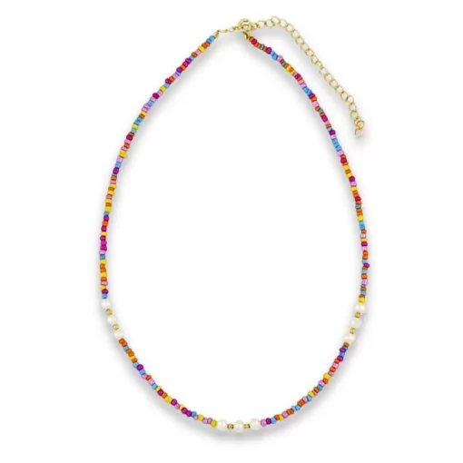 Collana in argento con perle naturali e resina colorata
