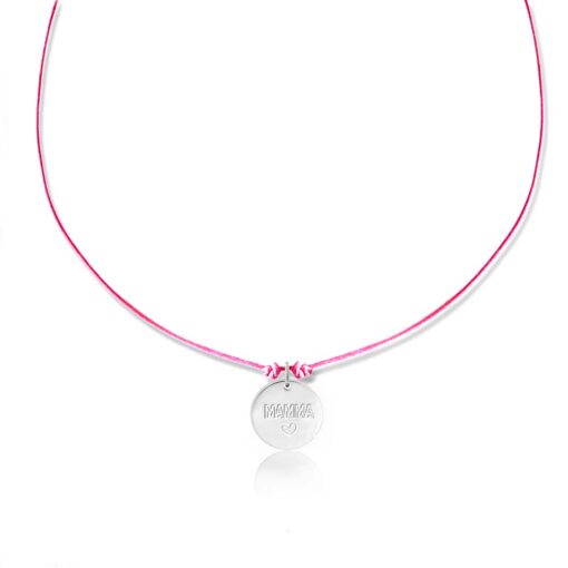 Ciondolo MAMMA in Argento con Cordino Rosa