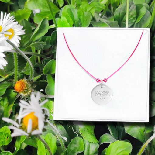 Ciondolo MAMMA in Argento con Cordino Rosa