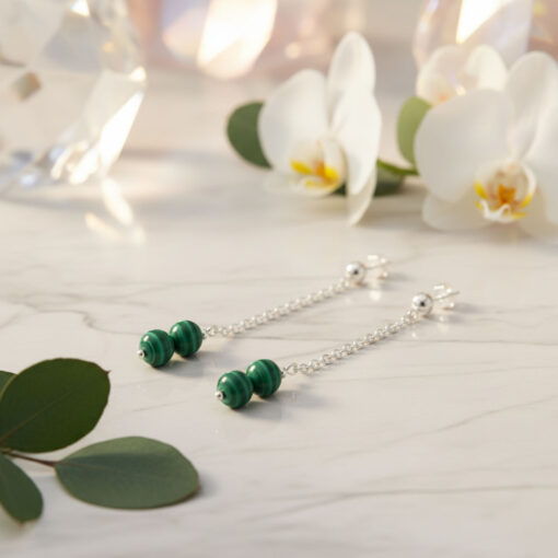 orecchini pendenti con malachite